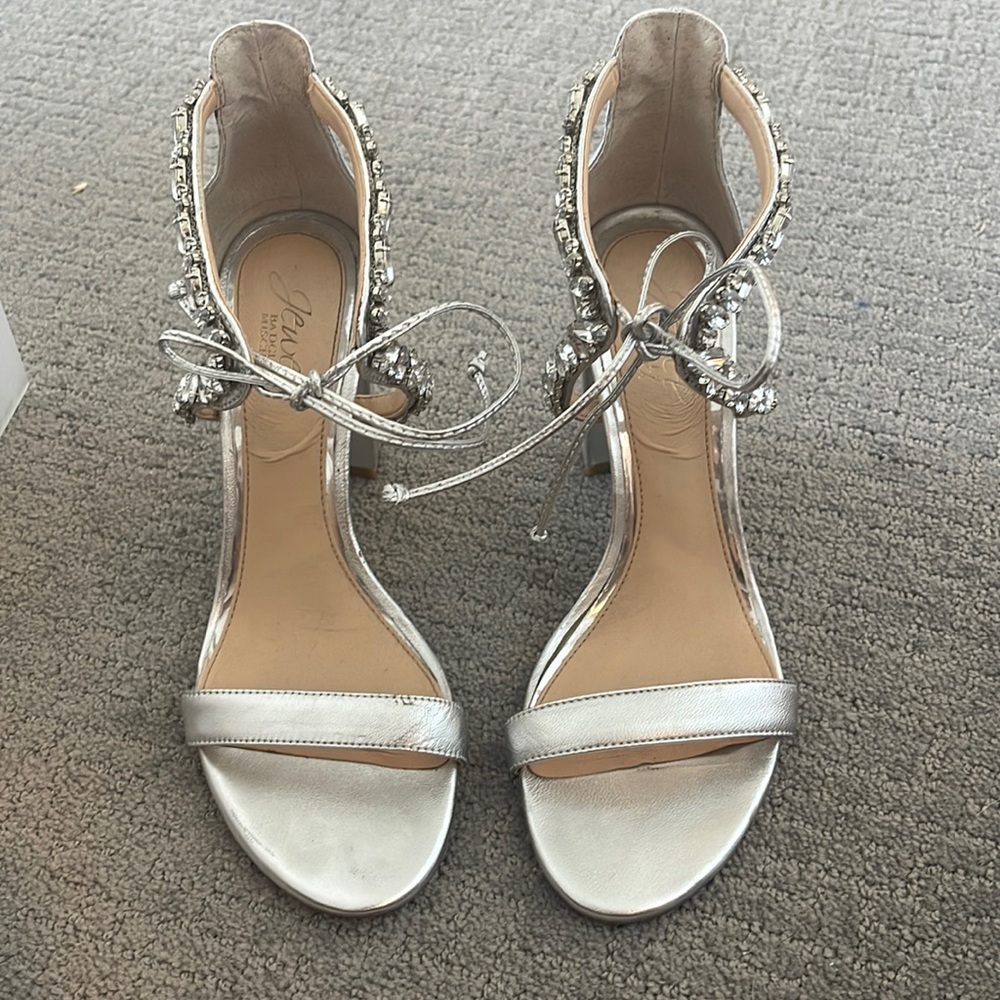 Badglby Mischka jewel silver shoes.